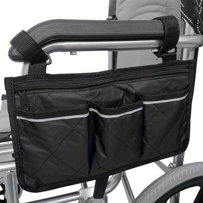 Wheelchair Side Armrest Bag Reflective Strip Portable Velcro Polyester Storage and Hanging Bag