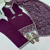 Royal Deep Purple Embroidered Kurti with Palazzo & Dupatta Set