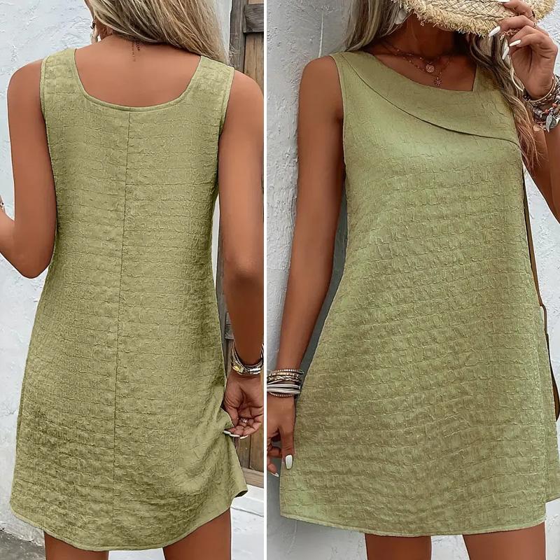 

1 шт. Модна сукня А-силуету без рукавів з косим коміром, приталеного крою, літня жіноча вільна сукня M