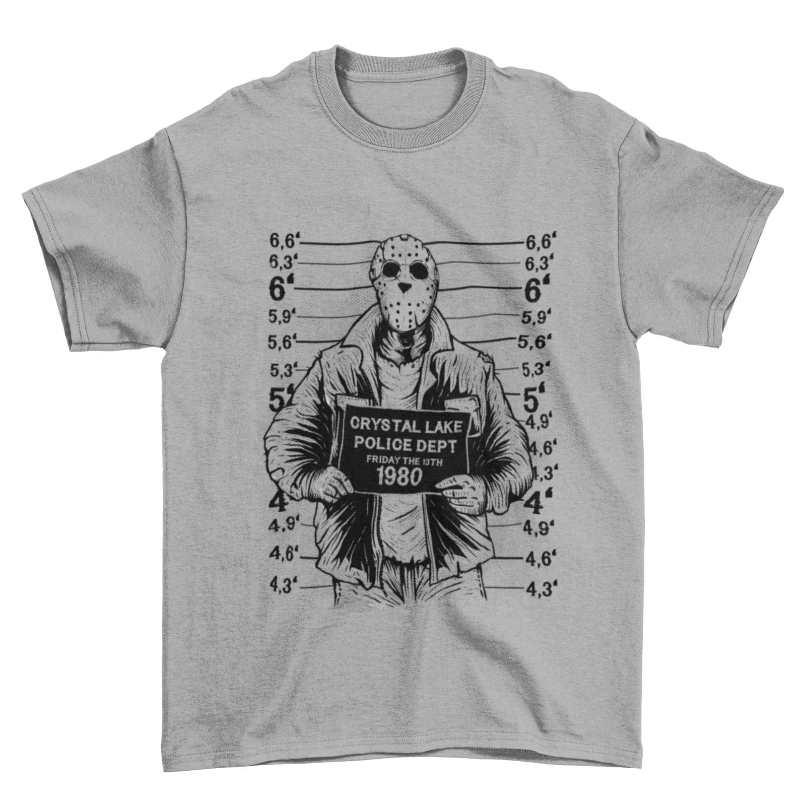 Jason Hockey Mask Mug Shot T Shirt 13th Friday The Crystal Lake Police Retro 2XL