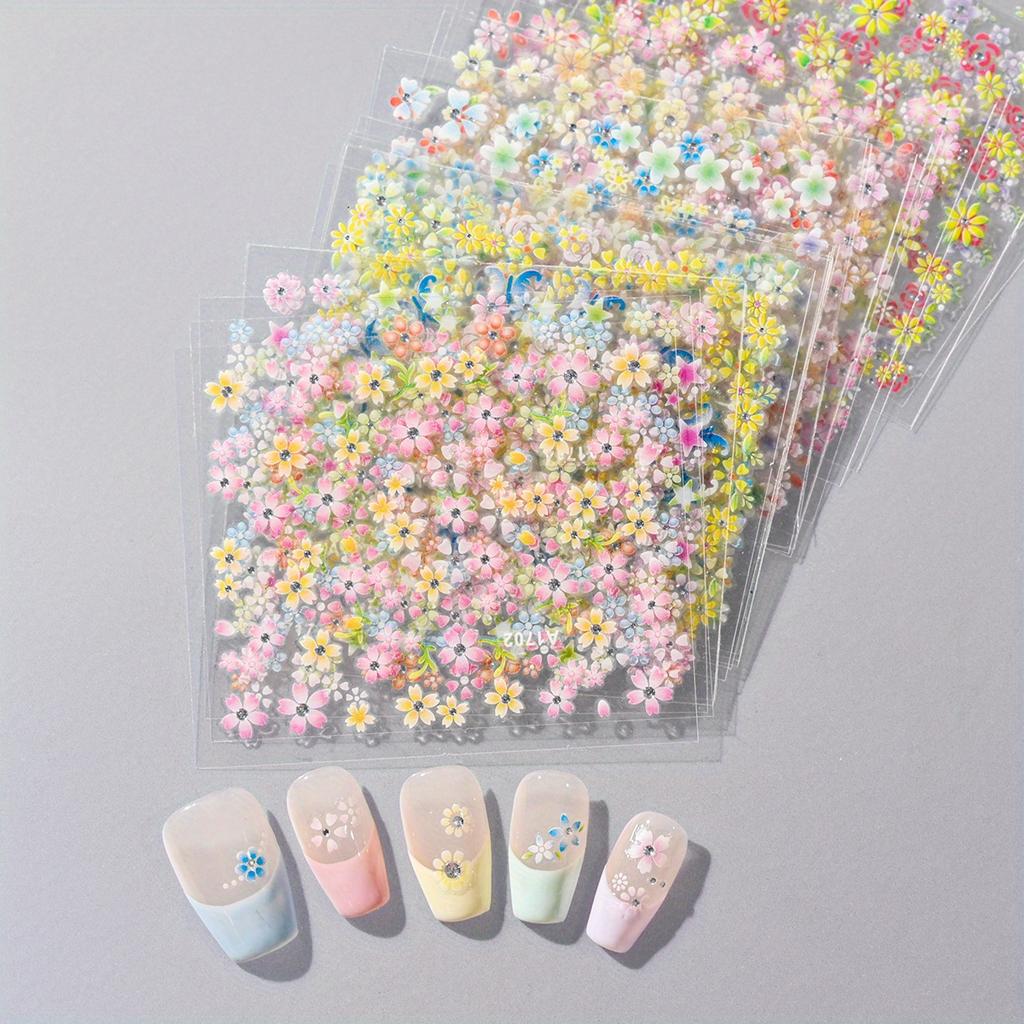 24pcs Flower With Nail Stickers Set 3D Nail Art Stickers Self-Adhesive Assorted Patterns Blossom Manicure Decoration