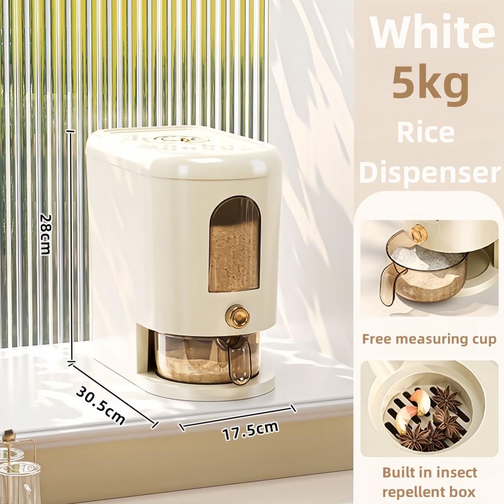 

Органайзер для зберігання рису на 5 кг, автоматичний пластиковий диспенсер для зберігання пластівців, великої місткості, органайзер для зберігання рису, свіжого корму для домашніх тварин. 5KG білий