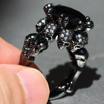 Halloween Skull Black Golden Plated Rings Gifts for Men & Women Wedding Engagement Promise Bride Eternity Ring
