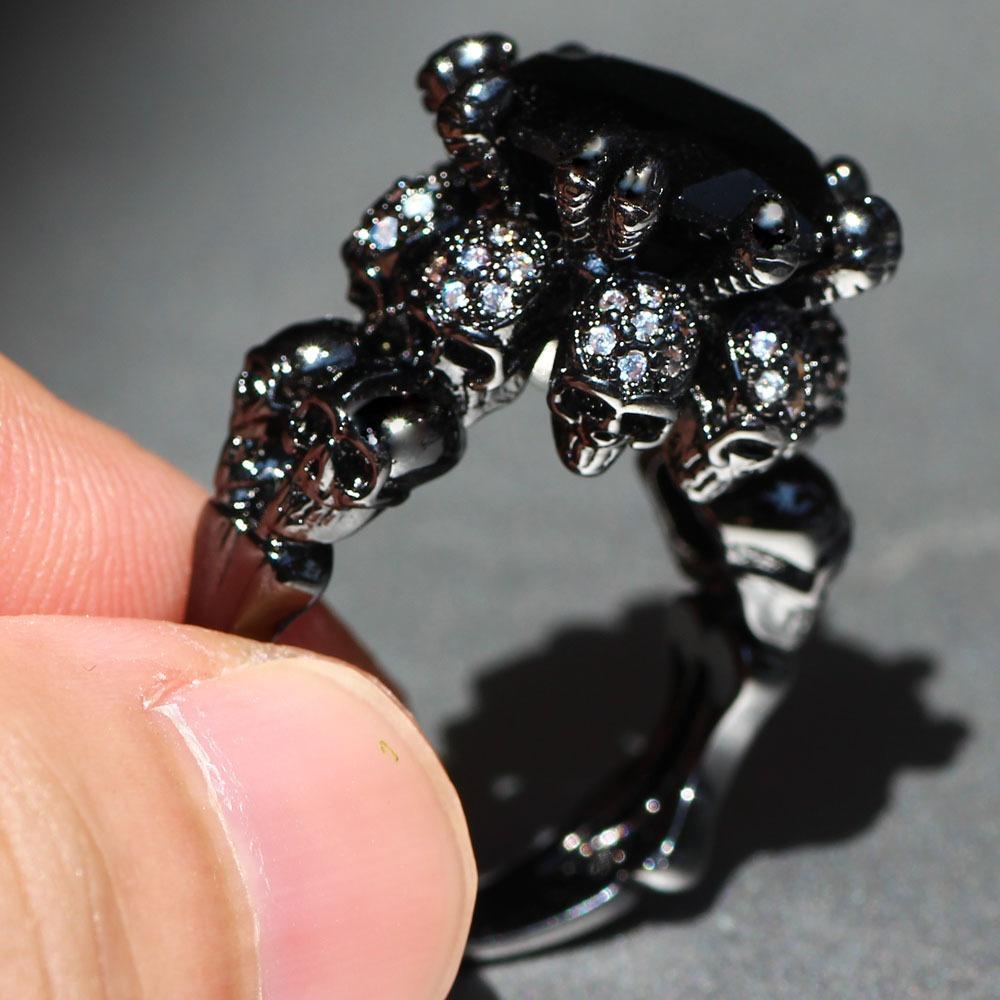 Halloween Skull Black Golden Plated Rings Gifts for Men & Women Wedding Engagement Promise Bride Eternity Ring