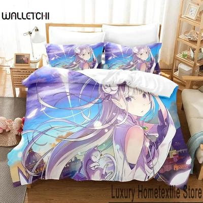 3D Anime Re Zero Rem Ram Emilia Bedding Set Duvet Cover Bed Set Quilt Cover Pillowcase Comforter King Queen Size Boys Adult