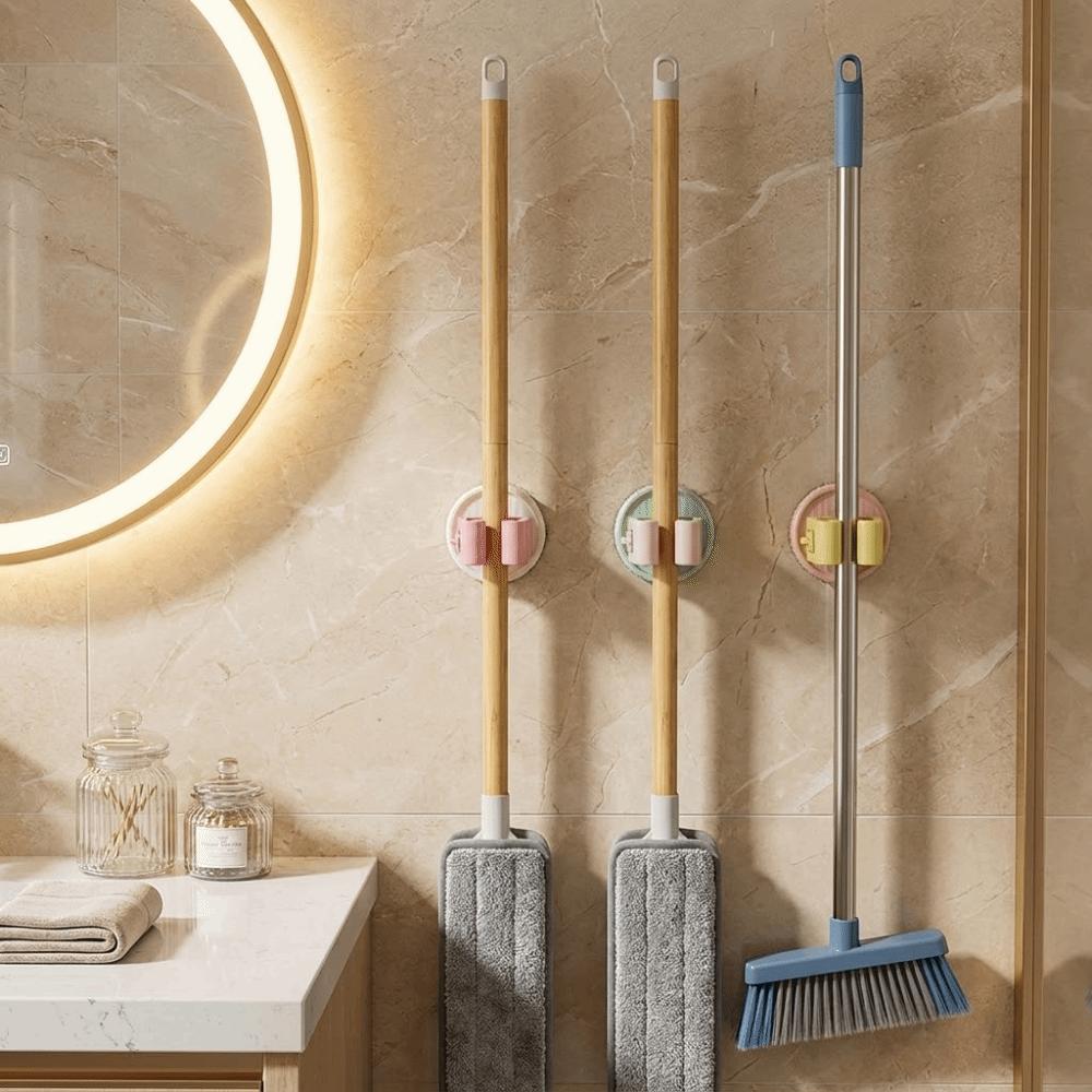 3PCS Practical Plastic Suction Cup Mop Holder Space Saving Waterproof Mop Clip Wall Mounted Broom Hanger Cleaning Accessories