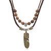 Literary Retro Butterfly Alloy Multi-layer Wooden Beads Knotted and Pullable Hand-woven Necklaces, Jewelry