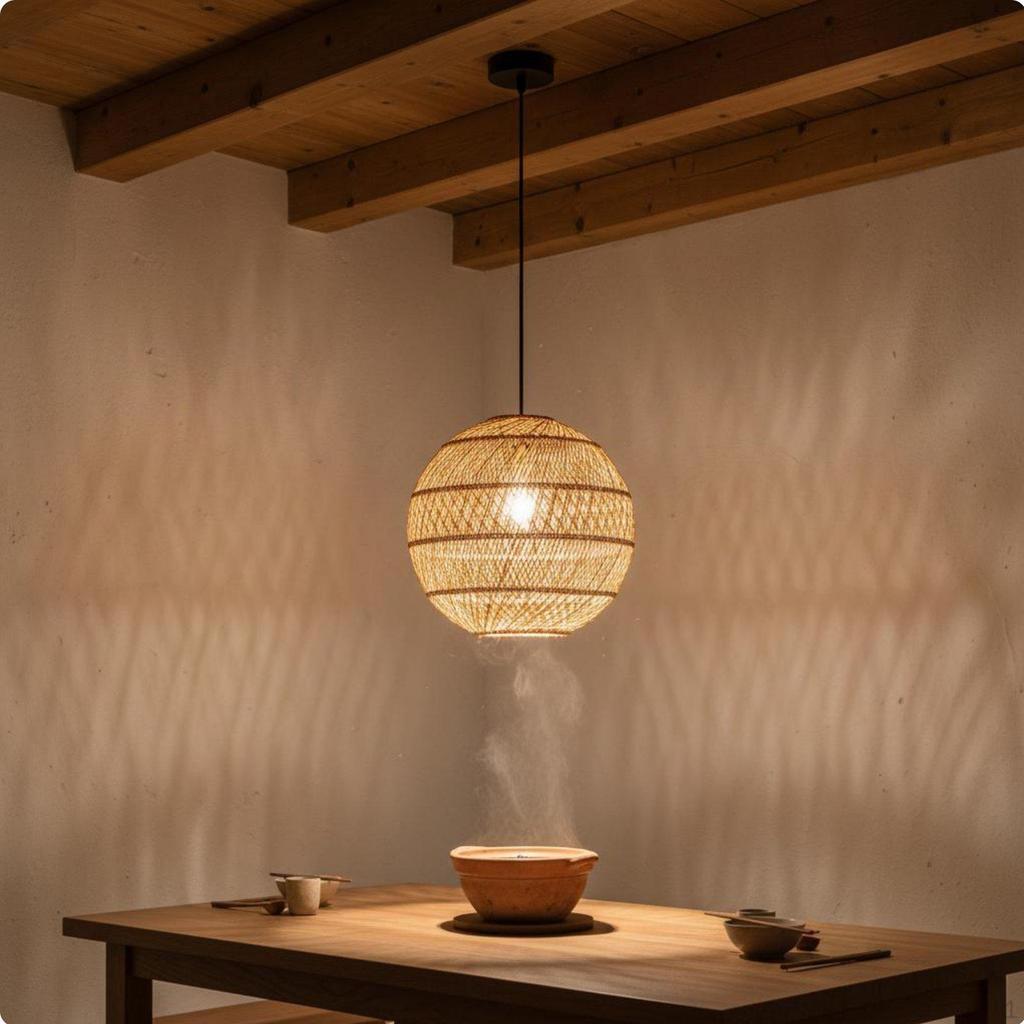 Rattan Pendant Lampshade Retro Design Woven Hanging Light Shade Rustic Elegance Fiber Lamp Cover for