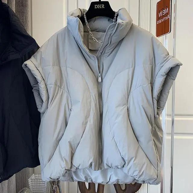 

Женский зимний теплый повседневный жилет с воротником-стойкой, короткая стеганая безрукавка XS серо голубой