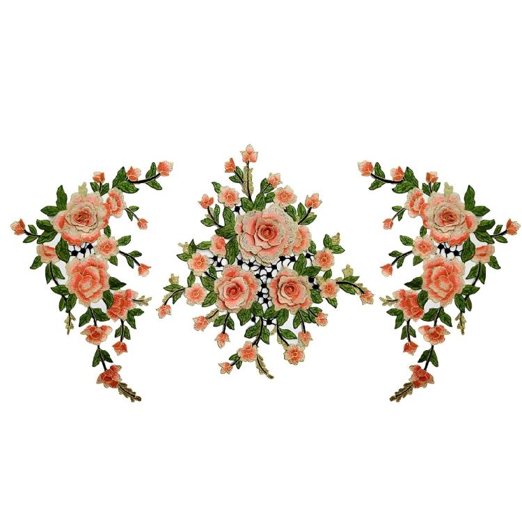 Flower Embroidered Applique Fade Resistant Sewing On Polyester Patches For Shirt Jackets Dress Cheongsam Decoration