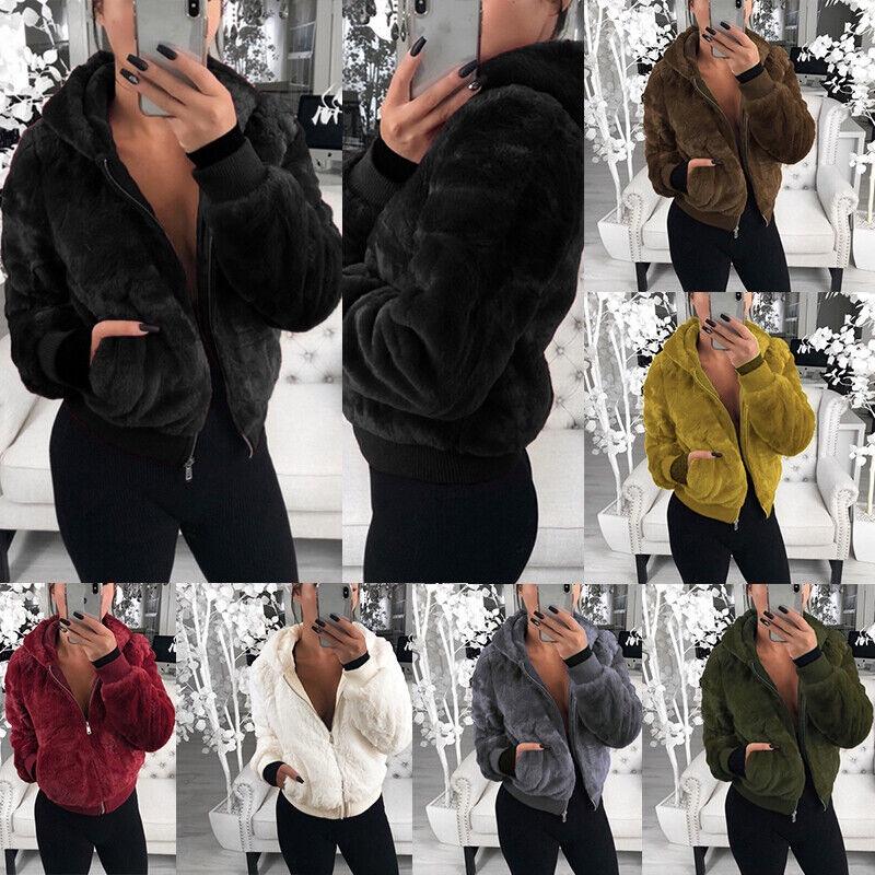 Luxurious Women's Teddy Bear Coat Jacket Winter Warm Hooded Fur Fluffy Outwear Overcoat