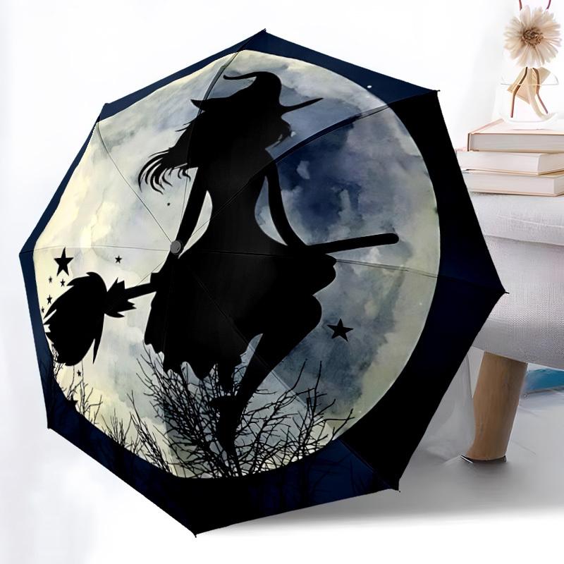 1pc Witch Moon Automatic Folding Umbrella   Compact 8 Rib Design, Durable Iron Frame for Travel, Outdoor,  a0920106