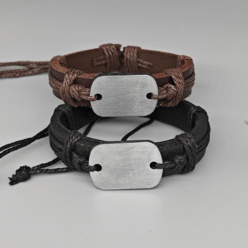 Adjustable Black and Brown Leather Student Bangle Bracelet