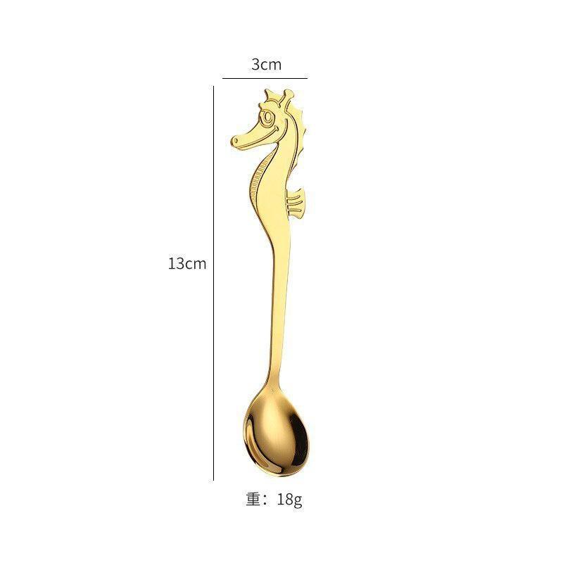 Stainless Steel Creative Sea Horse Shape Coffee Spoon Hanging Cup Stirring Spoon Titanium-plated Multi-color Specialty Spoons