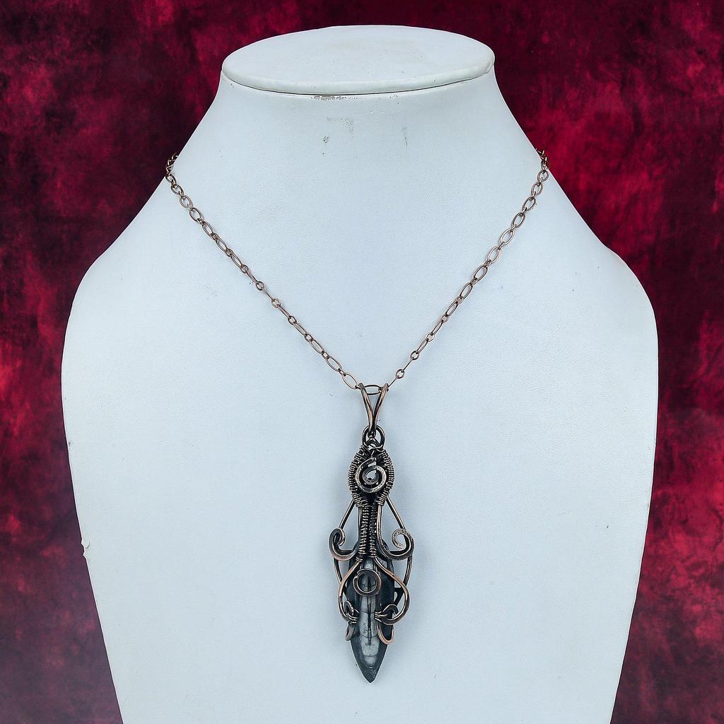 Orthoceras Fossil Gemstone Pendant Handmade Jewelry Copper Wire Wrapped Pendant