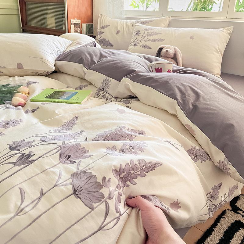 Set din patru piese din bumbac, pat din bumbac pur, husă de pilota, cearșaf de pat, set din trei piese pentru dormitor, lenjerie de pat