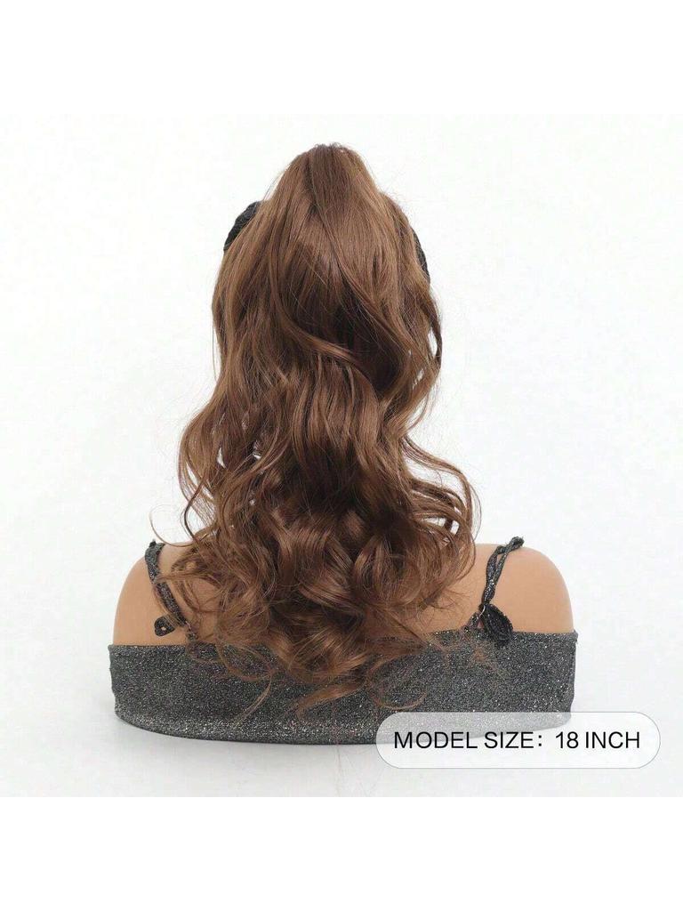 Synthetische Pferdeschwanzverlängerung, 18 Zoll, gewellter, birnenförmiger Blumen-Klauenclip, Kordelzug-Pferdeschwanz für den täglichen Gebrauch von Damen-Pferdeschwanz