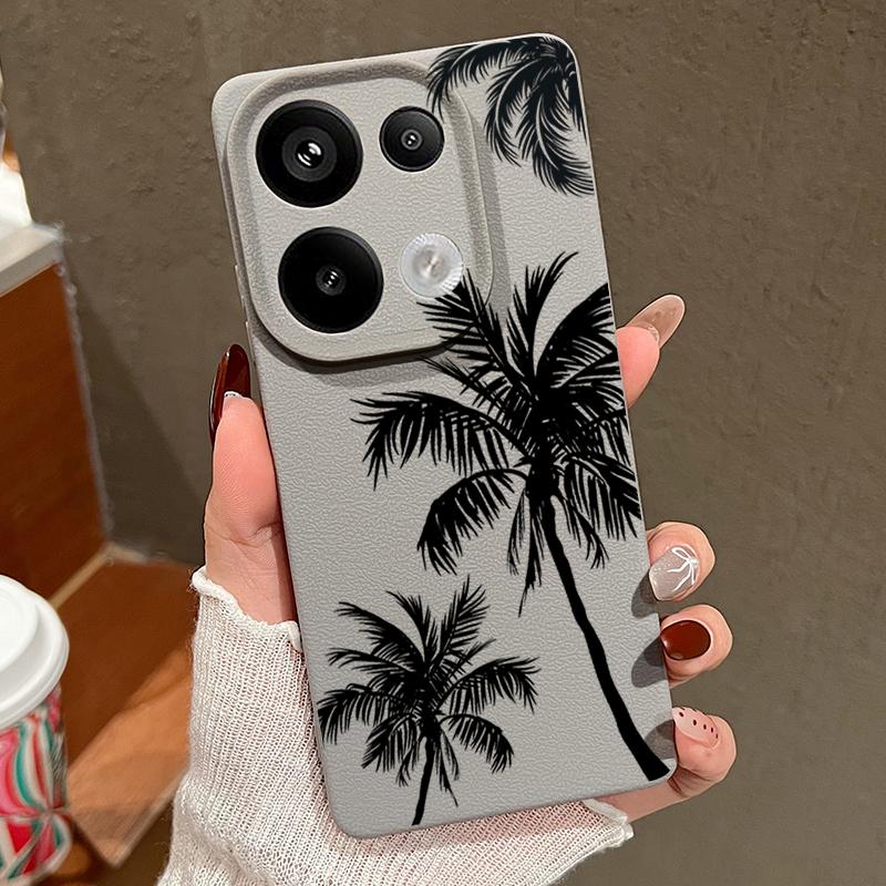 Coconut Tree Print Leather Texture Case For Xiaomi 13T Poco X7 X6 Redmi Note 14 Pro 13 12 11 Matte Shockproof TPU Soft Phone Cover