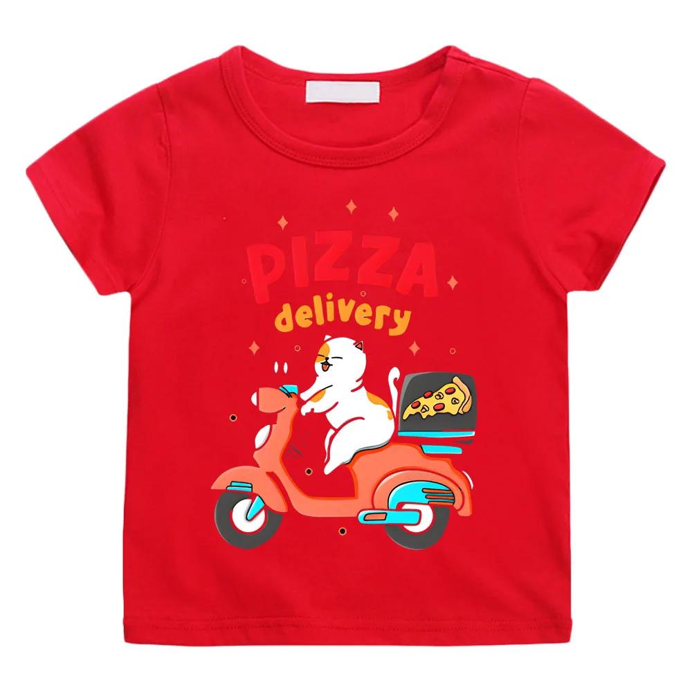 Kids Cotton T-shirt Fun Pizza Delivery Cartoon Print Pattern Baby Clothes Boy Girl Children Tee-shirt Funny Short Sleeve Tees Tops