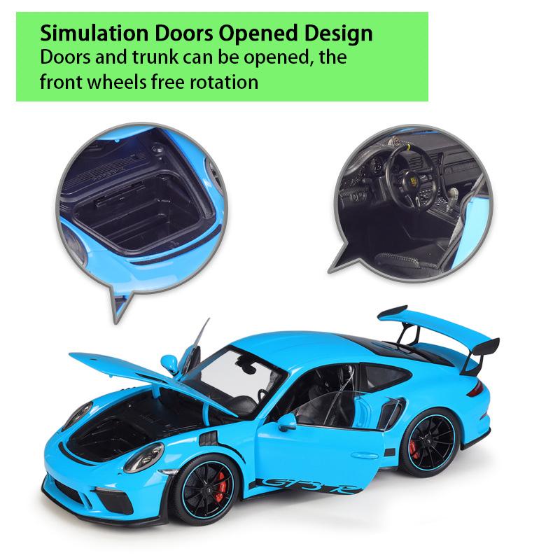 Model auta z lehké slitiny v měřítku 1/18 Welly Porsche 911 GT3 RS litý kovový model autíčka na hraní Model auta s vysokou simulací kolekce Dětské dárky