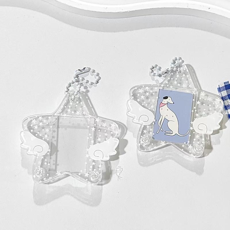 Star Wings Series Photocard Holder Five-Pointed Star Wing 1 Inch Idol Photo Protective Case Transparent Acrylic Frame Keychain
