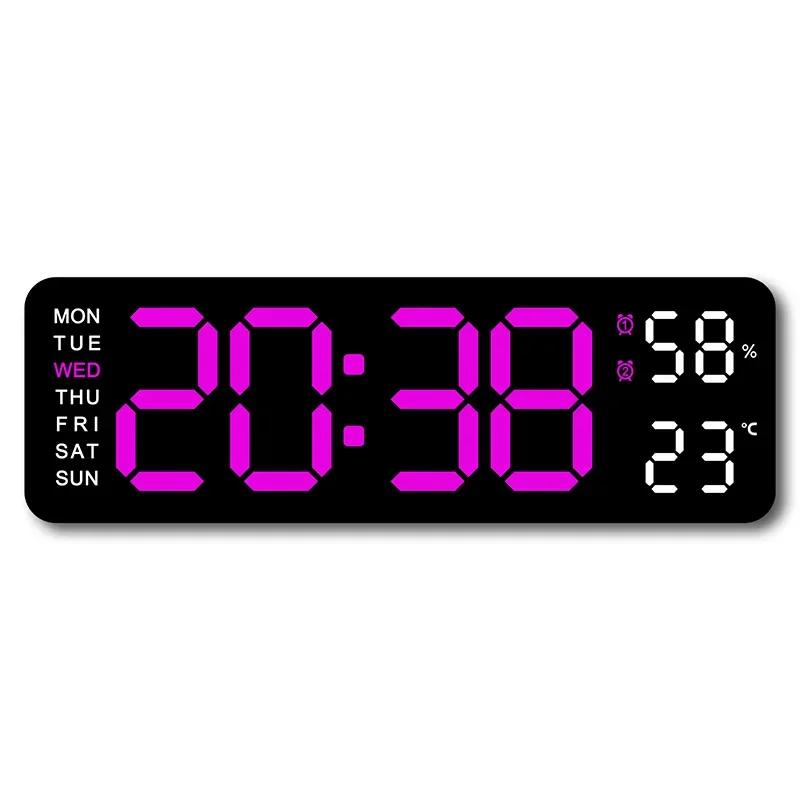 9 Inch Large Digital Wall Clock with Temperature Humidity Display,Auto Dimmer,USB Powered,12/24H LED Alarm Clock for Home Office