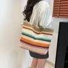 Casual Beach Handbag Strip Weave Bag Large Capacity Lazy Style Rainbow Beach Bag Bohemian Style Hollow Tote Bag Streetwear CLE