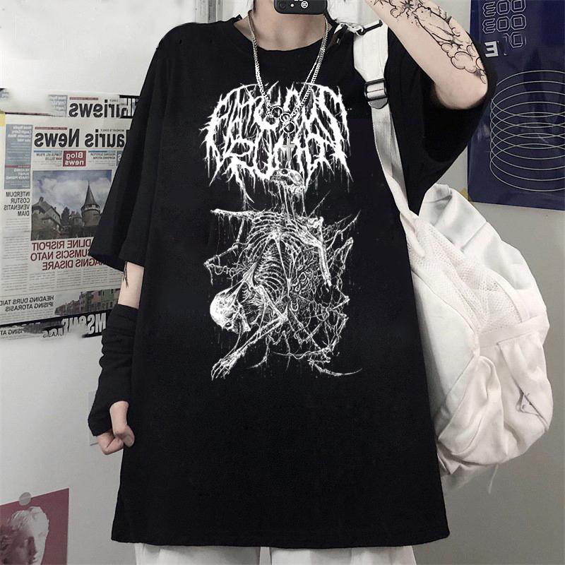 Harajuku Y2k Clothes Summer Goth Female Horror Skull Loose Men and WomenT-shirt Punk Dark Grunge Streetwear Gothic Top T-shirts