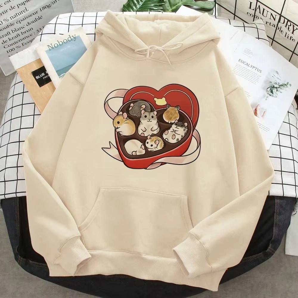 Hamster Cute Graphic Printed Hoodies Women Graphic Kawaii Anime Fleece Pulls Sweater Women Autumn Winter Hoodies Clothing