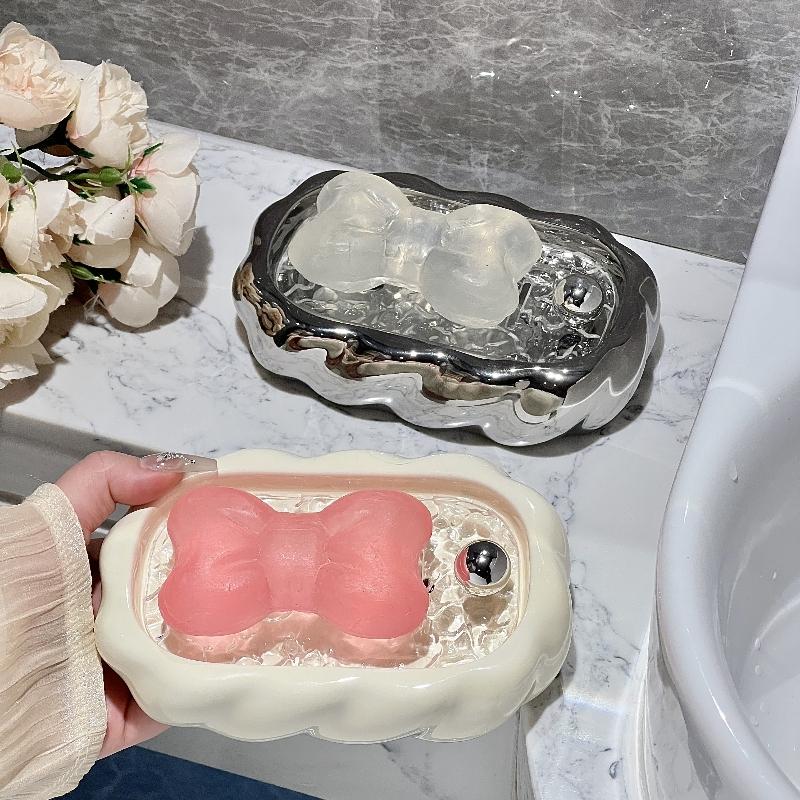 1pc High Aesthetic Ceramic Soap Box, Household Bathroom Countertop Soap Box Holder, High-end Creative Soap Storage Rack