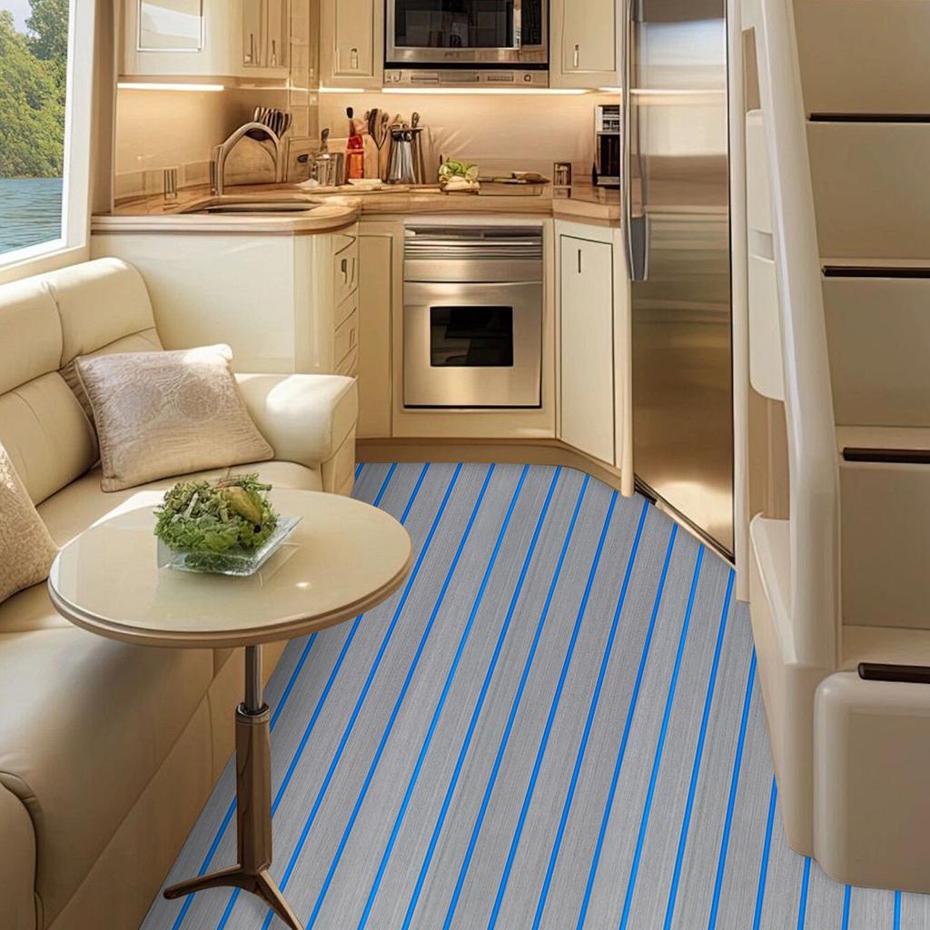 Non-Slip Self-Adhesive EVA Foam Decking Sheet, 240x60cm (95"x24"), Gray Blue Stripe Faux Teak Marine Mat for Boat Floor, Yacht