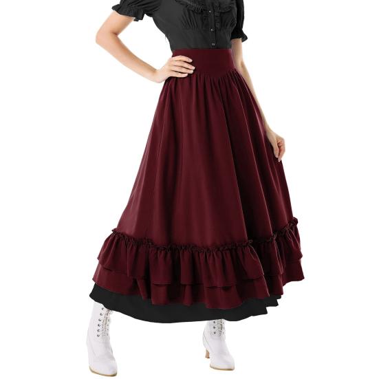 Spódnica damska Steampunk Maxi z elastyczną talią i wysokim stanem, spódnica warstwowa, nieregularna, falbaniasta, sukienka w kształcie litery A, spódnica retro na pokazy sceniczne