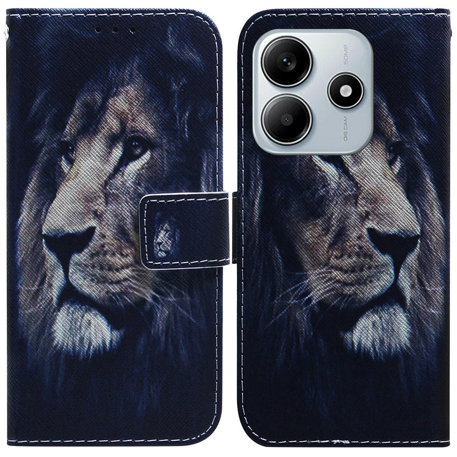 

For Xiaomi Redmi Note 14 5G Wallet Case Pattern Print Leather Phone Cover Lion