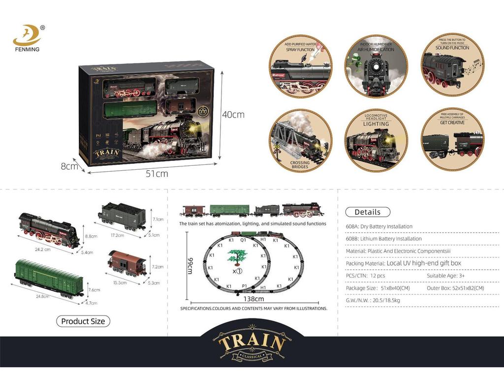 Retro Zestaw Torów Kolei Parowej - Elektryczna Zabawka dla Dzieci