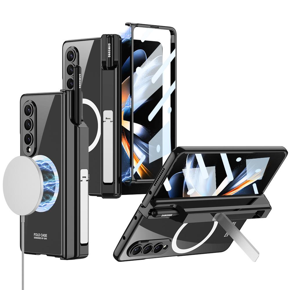 Samsung ZFold4 Mobile Phone Case Wireless Charging Magnetic Suction Case Film Phantom Pen Holder Holder Folding Full Cover Protective Case