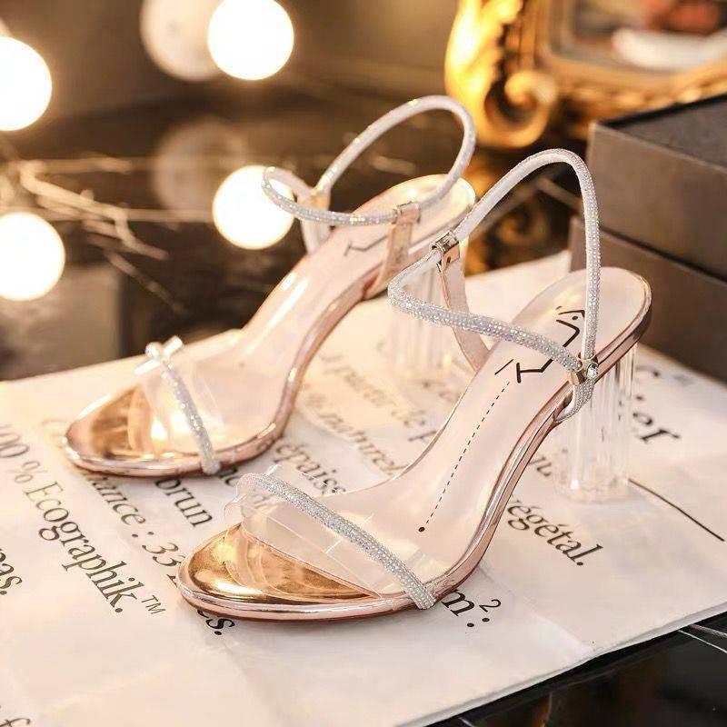 Fashion Crystal High Heels For Women With Transparent French Strappy Design For Summer Wear