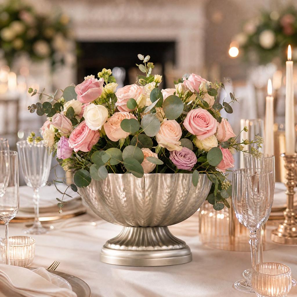 23W5036-23 Champagne Vintage Vase, Wide Mouth Flower Pot for Wedding Banquet Table Centerpiece and Floral Arrangement