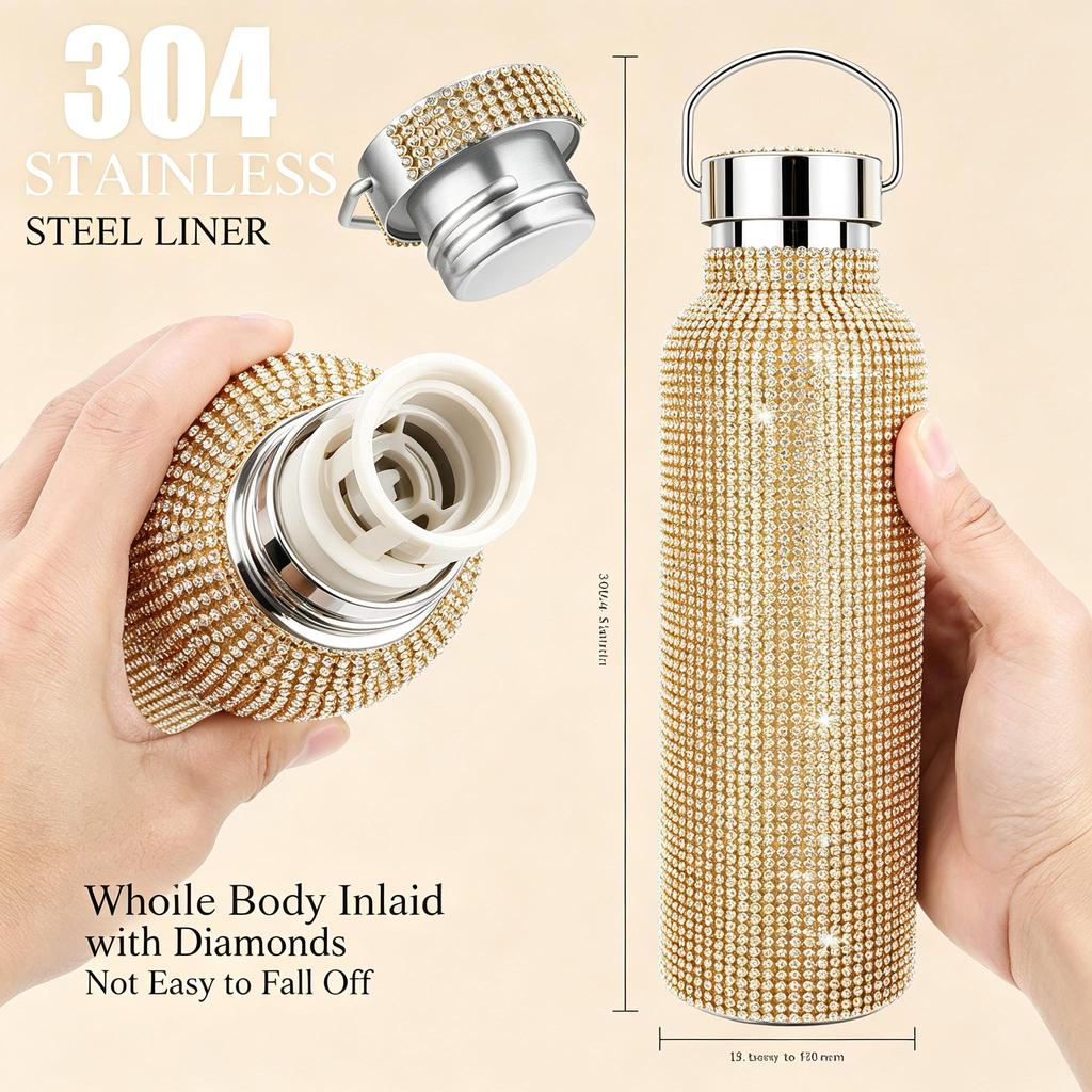 Fashion Shiny Rhinestone Decor Insulated Tumbler With Chain