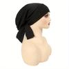 Women's Polyester Knit Beanie with Wave Pattern and Long Tail - Elastic Fit, No Feathers, Chemotherapy Headscarf Hat