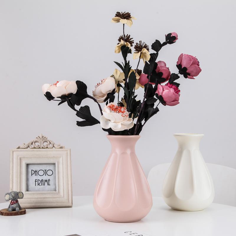 Modern Style Flower Vase Imitation Ceramic Plastic Flower Vases Plants Pot Basket Living Room Home Decoration Flower Arrangement