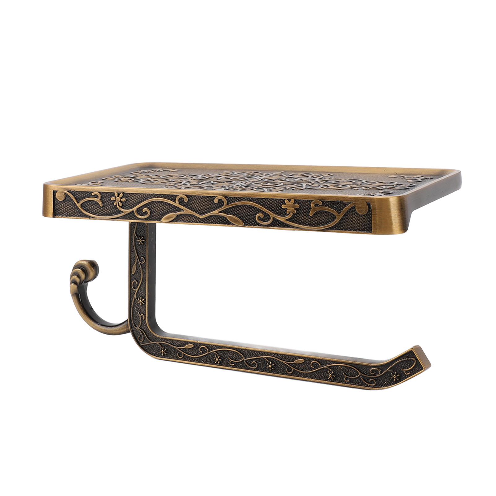 

Toilet Paper Holder with Shelf Aluminum Alloy Wall Mounted Vintage Retro Tissue Roll Holder Dispenser for Bathroom