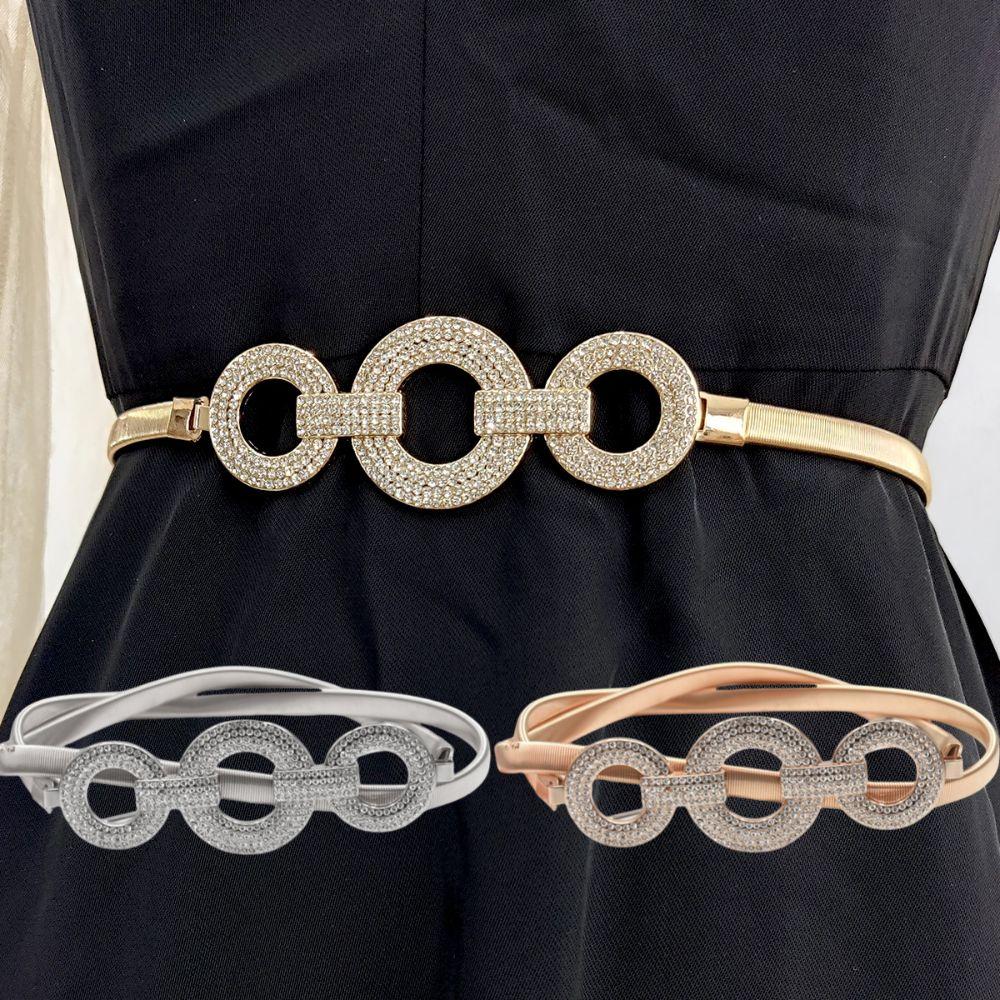 Rhineston Designer Chain Belt Elastic Stretch Waistband Fashion Women Belts  Dress Decoration