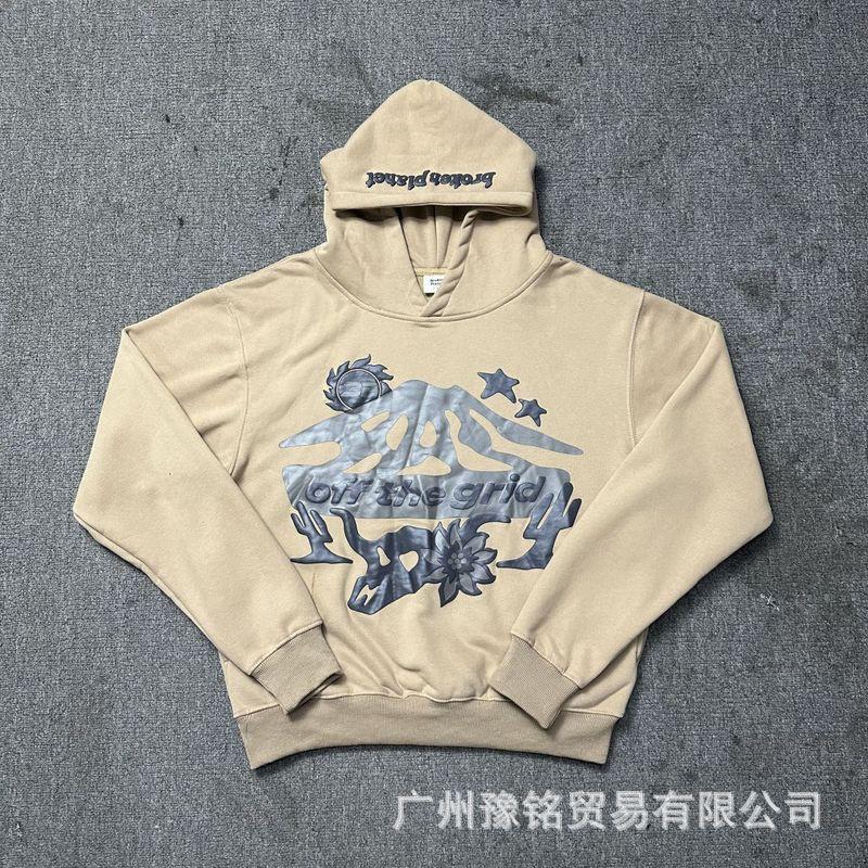 Broken Planet Oversized Hoodie Jogger Set Mens Streetwear Cotton Fleece Letter Puff Print Loose Fit Winter