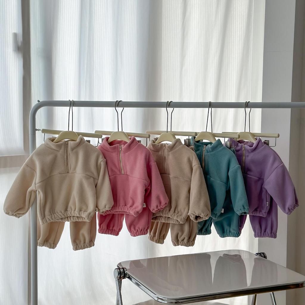 Koreanischer Stil Herbst Baby & Kleinkind Doppelseitiger Fleece Trainingsanzug - Zweiteiliges Set
