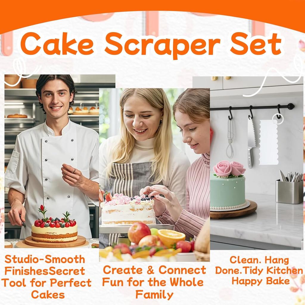 7 PCS Cake Scraper Set, Clear Acrylic Cake Smoother Scraper, Clear Cake Combs, Multi-Shape Edges with Connector Rings, for DIY Icing Frosting