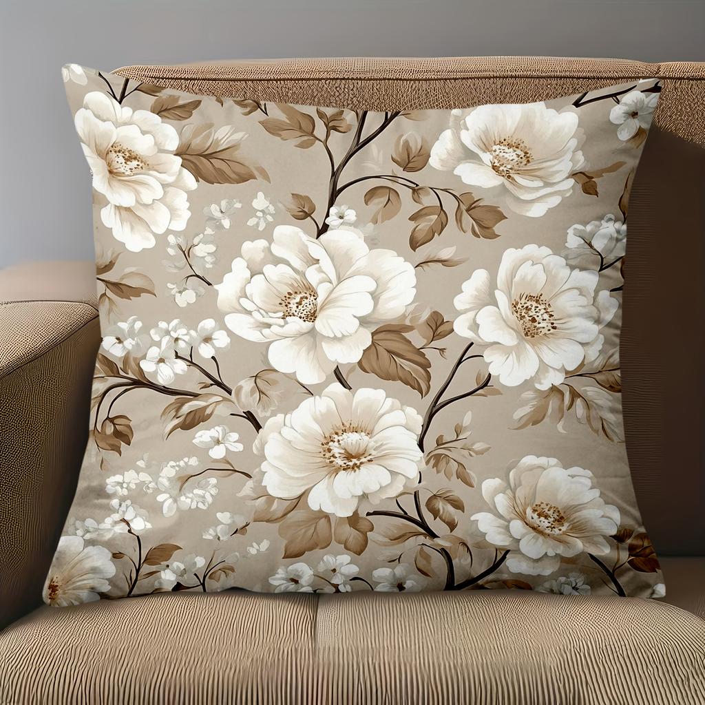 1 Pieces Beige Floral Patterned Throw Pillow Cushions Polyester pillowcase, sofa decorative cushion cov Headboard Pillow
