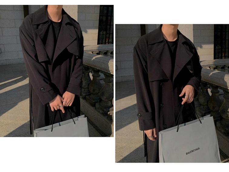 Men's Korean Style Double-Breasted Mid-Length Trench Coat - Trendy, Loose, Over-the-Knee, Versatile Casual Jacket for Spring and Autumn