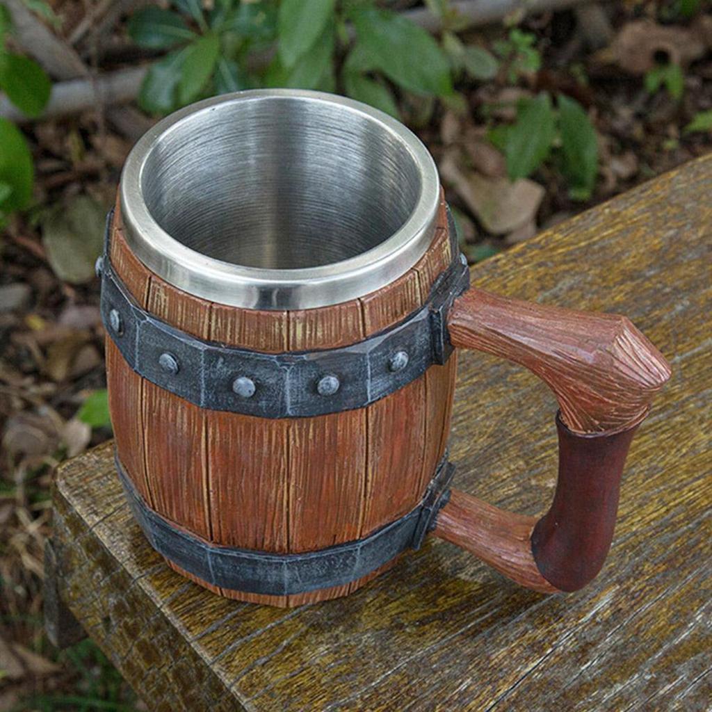 Beer Steins Stainless Steel Resin Drinking Cup Large Capacity Handmade Antique Men's Barrel Mug Beer Cup for Anniversaries