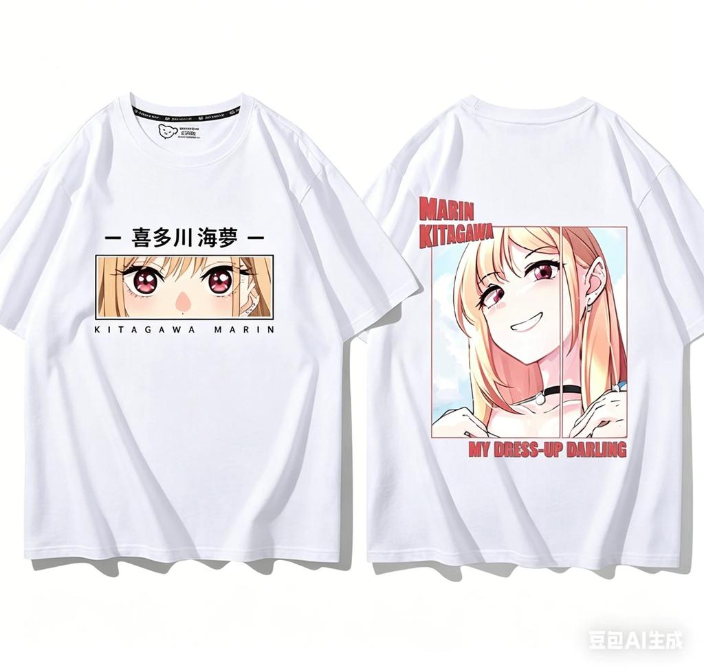 Stylish Casual White My Dress-Up Darling Marin Kitagawa Cosplay Anime Print Cotton Short-Sleeve T-Shirt