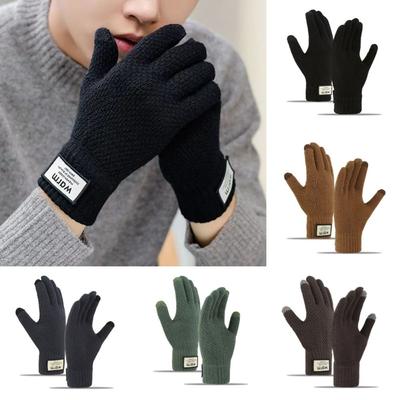New Warm Winter Knitted Gloves Solid Color Windproof Touch Screen Gloves Thickened Cycling Gloves Men